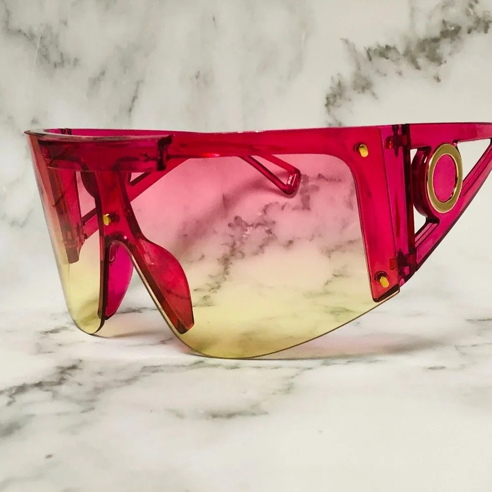 Sunglasses Visor One Piece Lens‎ Pink Yellow Fashion Sun Glasses Rimless UV400